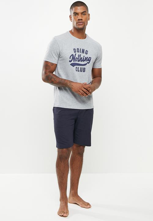 Superbalist - Graphic tee sleep set - grey & navy