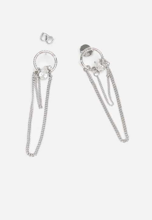 GUESS - Elegance clear drop & 2 chains rh - silver