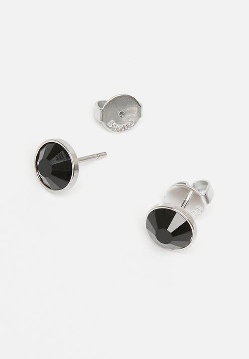 GUESS - Knight flower crystal black stud as - silver/black