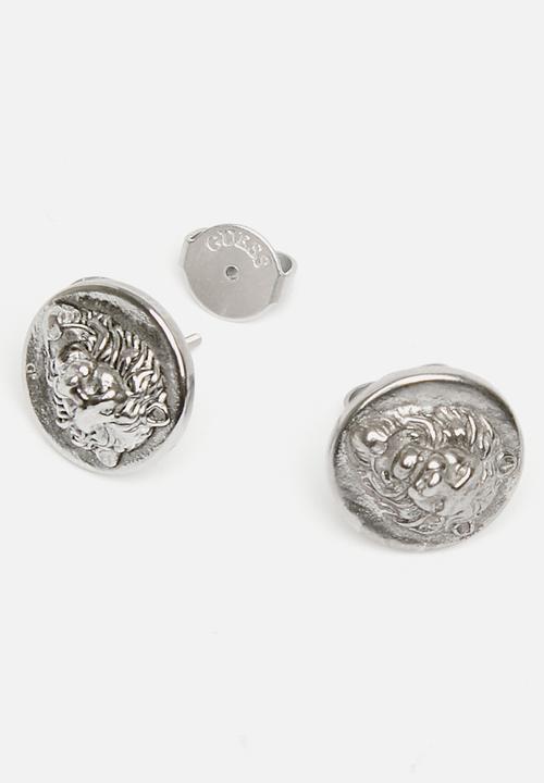 GUESS - Knight flower lion head stud as - silver