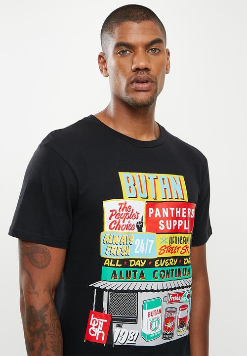 Butan - Panthers mascot spaza shop T-shirt - black