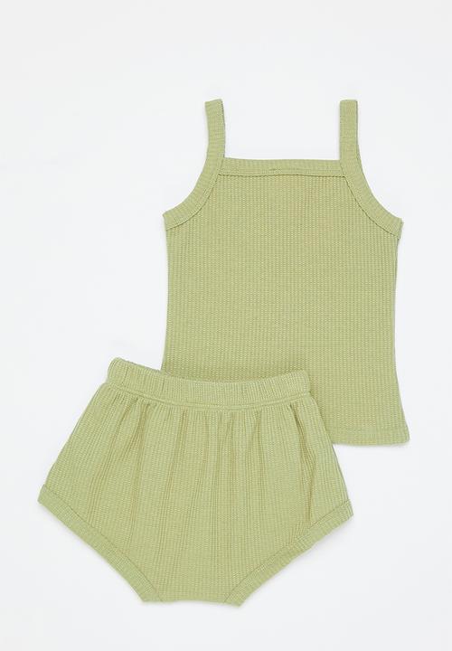Pop Candy - Baby girls rib cami & shorts set - sage