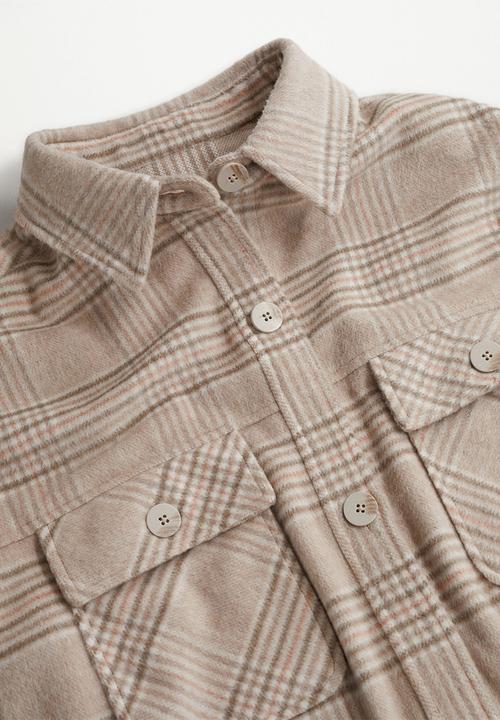 MANGO - Plus overshirt check print - light beige