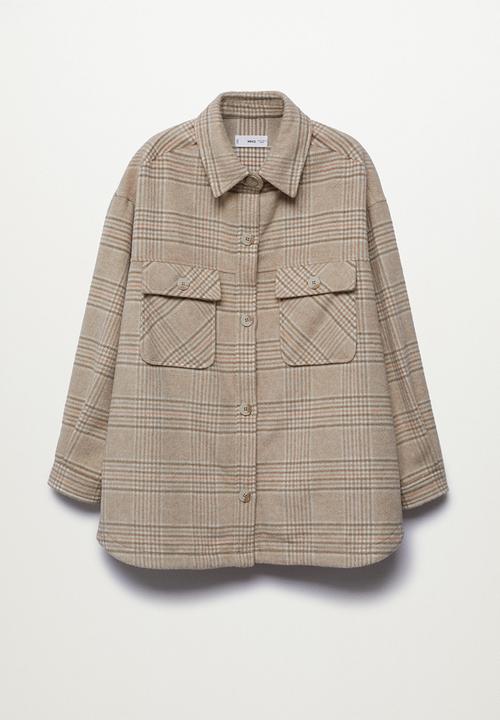 MANGO - Plus overshirt check print - light beige