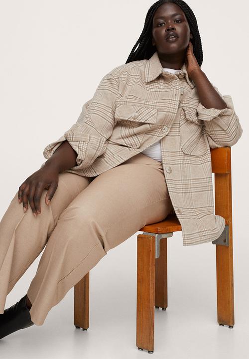 MANGO - Plus overshirt check print - light beige