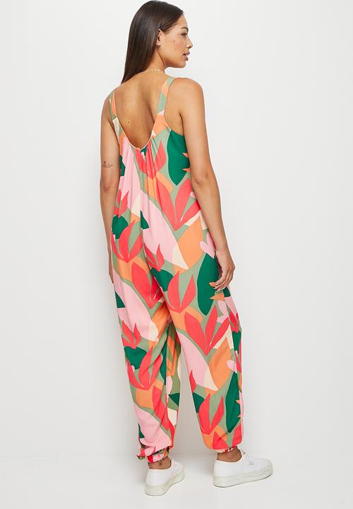 edit - Ruched neck oversized jumpsuit - bold abstract