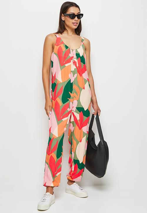 edit - Ruched neck oversized jumpsuit - bold abstract