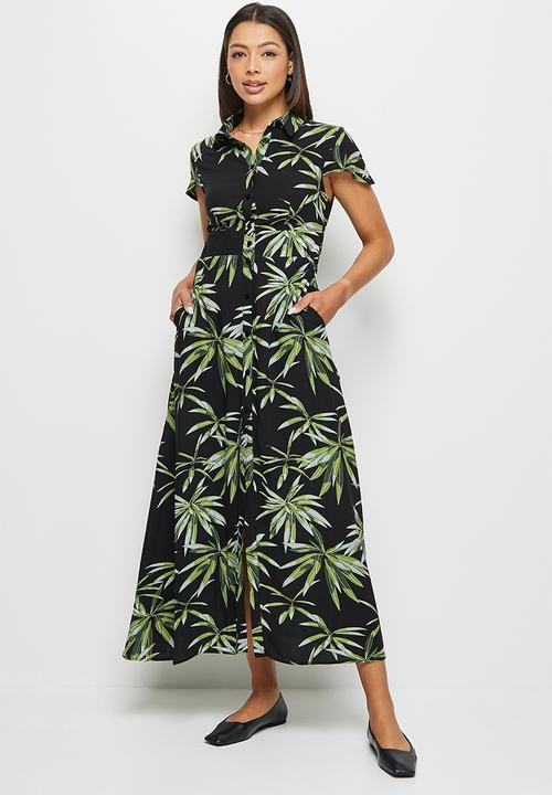 edit - Collared fitted maxi shirt dress - night foliage