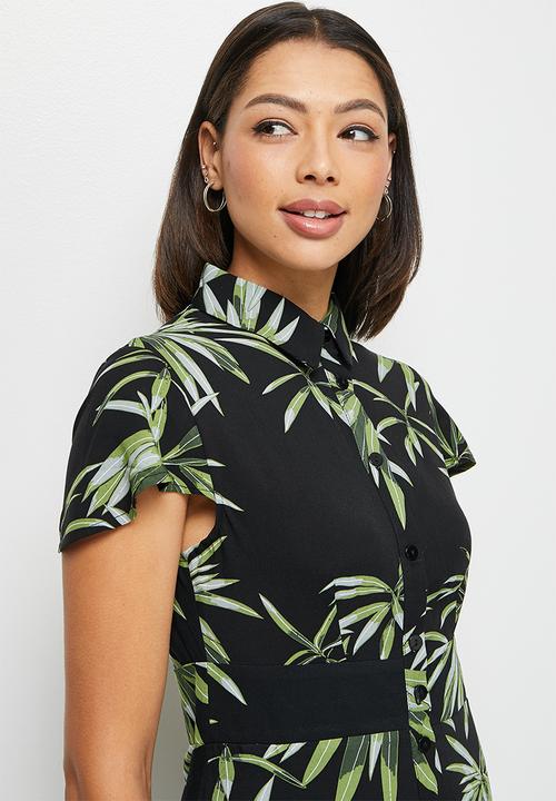 edit - Collared fitted maxi shirt dress - night foliage