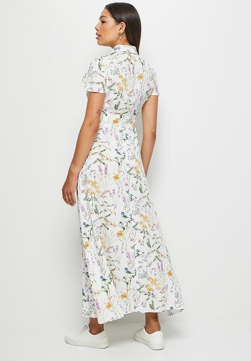edit - Collared fitted maxi shirt dress - light botanical