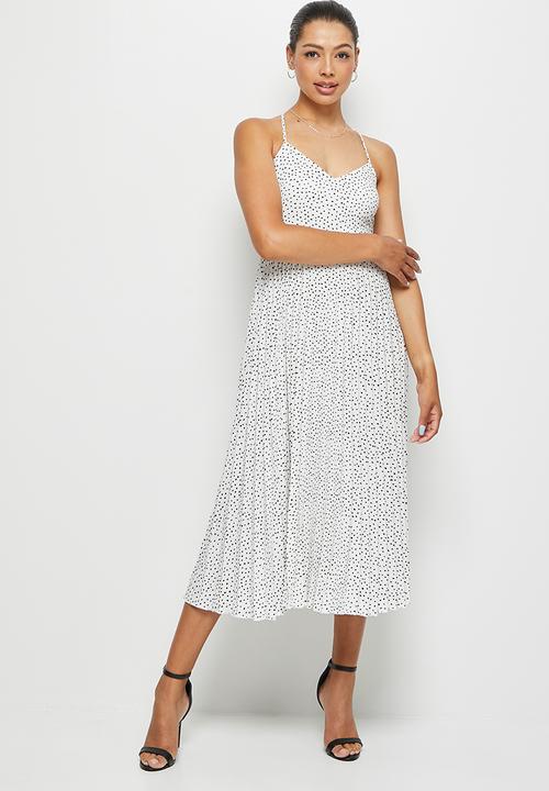 MILLA - Pleated cami midi dress - ivory black spot