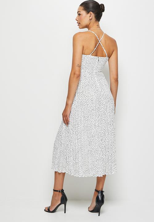 MILLA - Pleated cami midi dress - ivory black spot