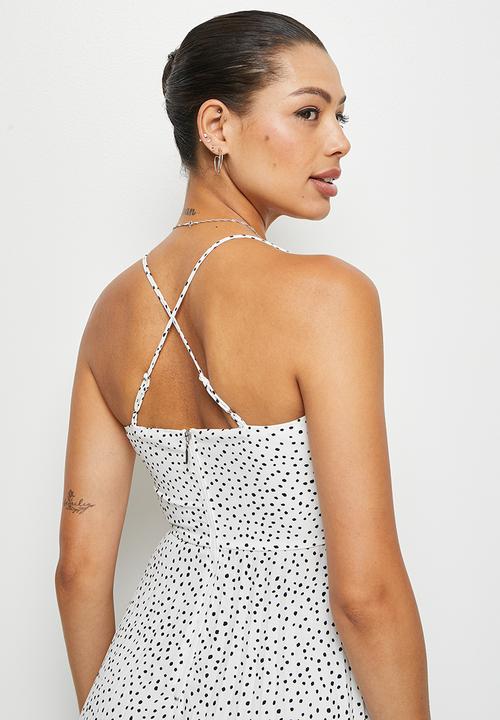 MILLA - Pleated cami midi dress - ivory black spot