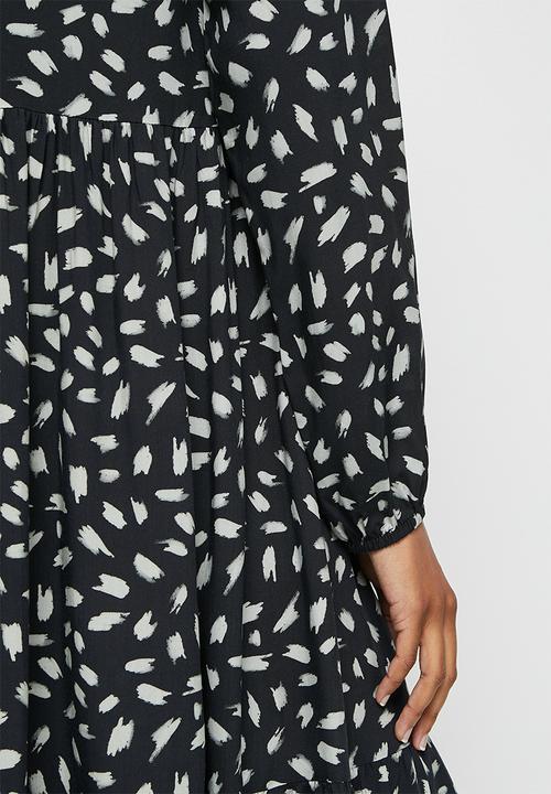 edit - Mandarin collar tiered midi dress - mono brushtstrokes