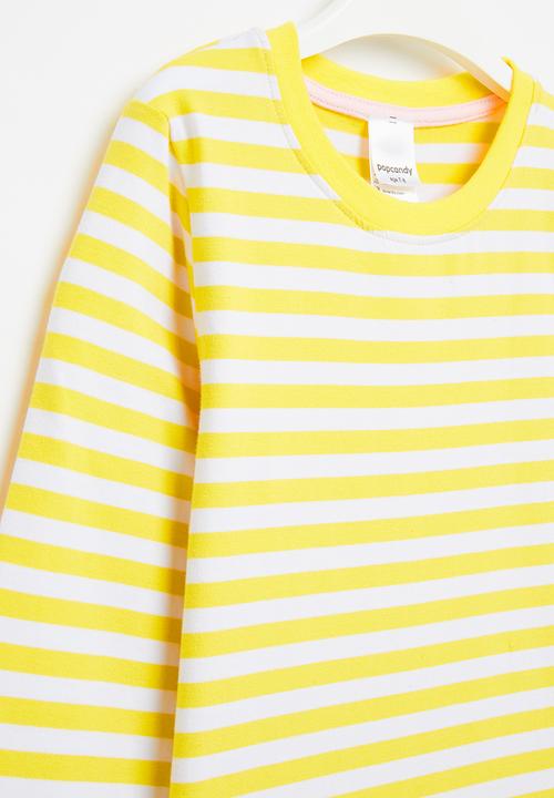 Pop Candy - Girls stripe dress - yellow & white