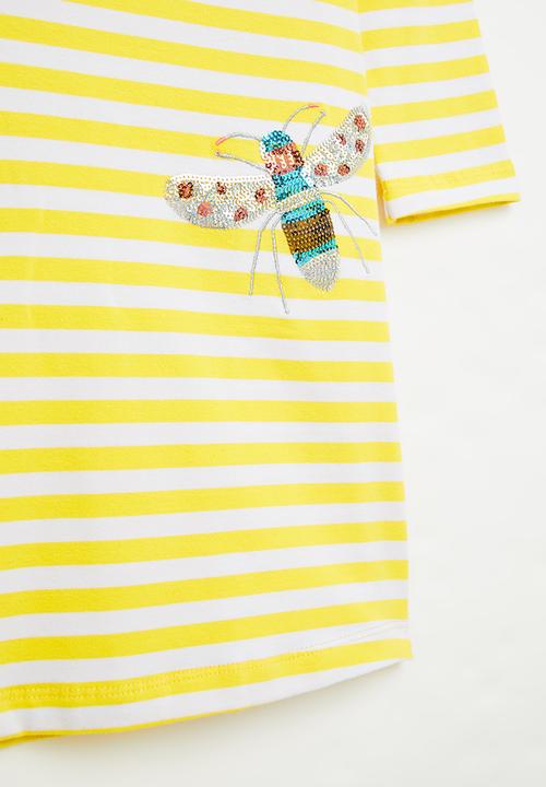 Pop Candy - Girls stripe dress - yellow & white