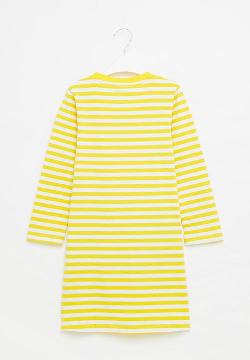Pop Candy - Girls stripe dress - yellow & white