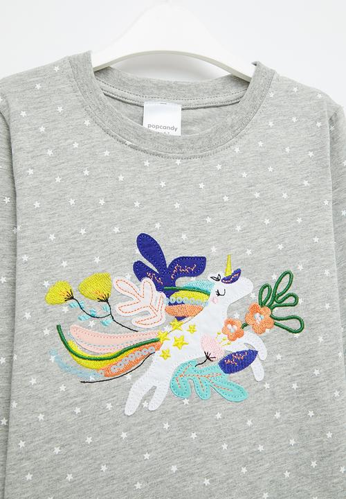 Pop Candy - Girls polka dot graphic tee - grey