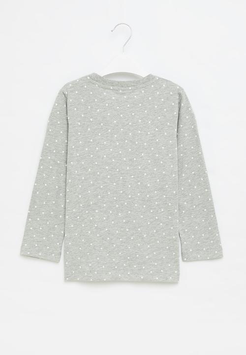Pop Candy - Girls polka dot graphic tee - grey