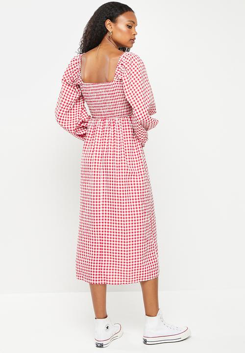 Missguided - Gingham shirred bust smock midi dress - red