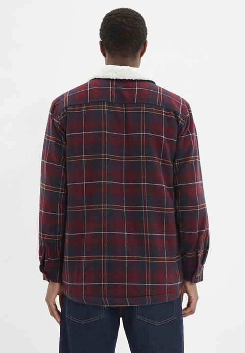 Trendyol - Borg collar check jacket - burgundy