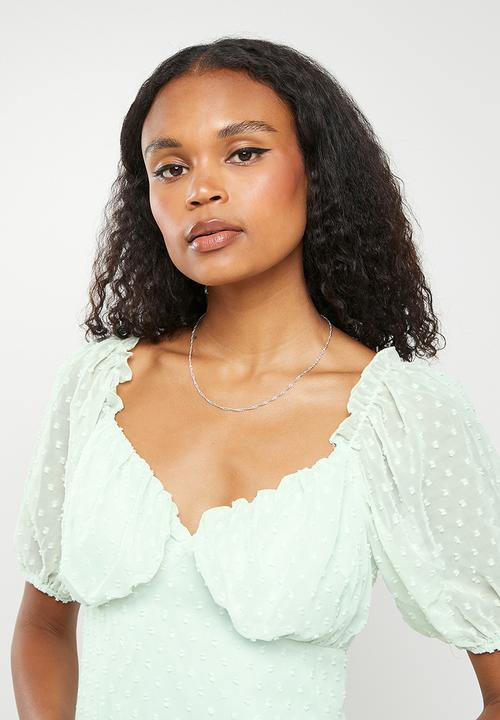 Missguided - Milkmaid skater dress dobby - light blue