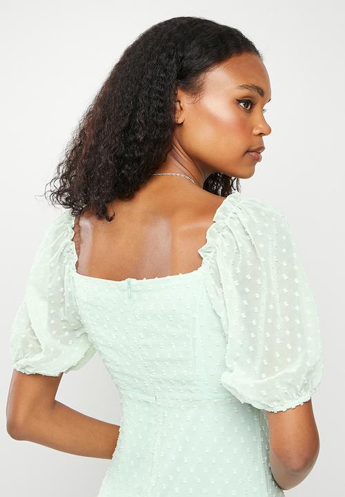 Missguided - Milkmaid skater dress dobby - light blue