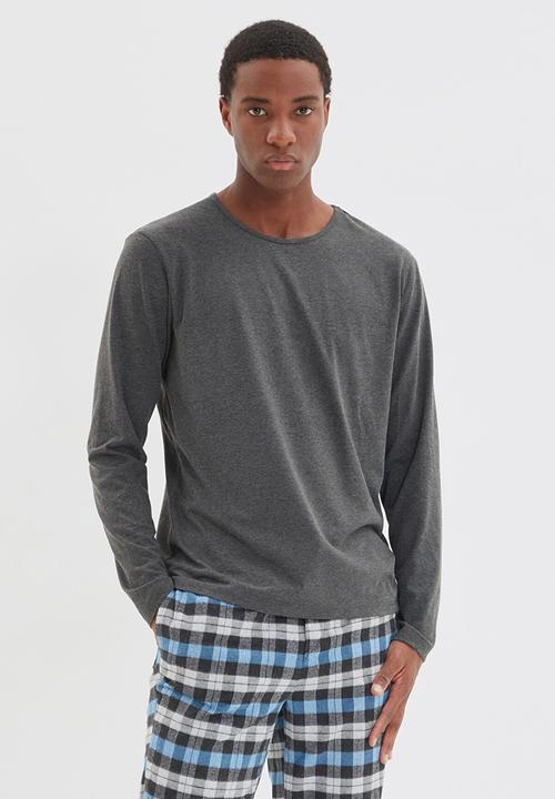 Trendyol - Check pants sleep set - anthracite & blue check