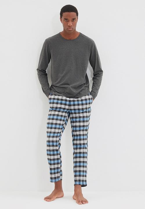 Trendyol - Check pants sleep set - anthracite & blue check