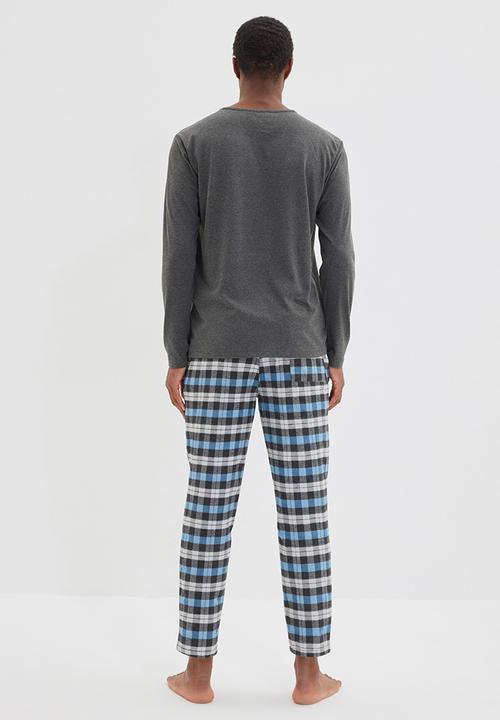 Trendyol - Check pants sleep set - anthracite & blue check