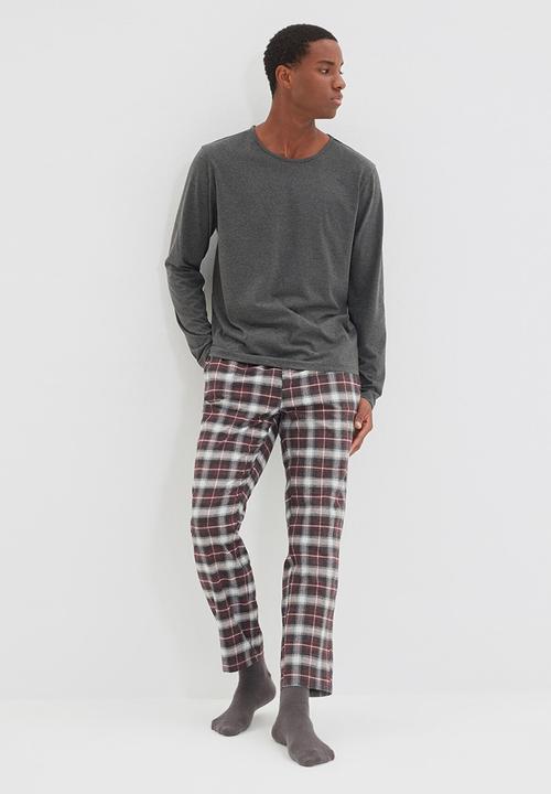 Trendyol - Check pants sleep set - anthracite/red check