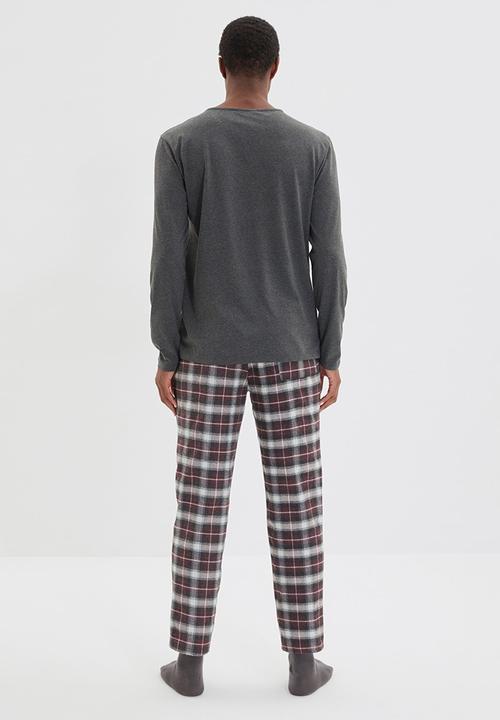 Trendyol - Check pants sleep set - anthracite/red check