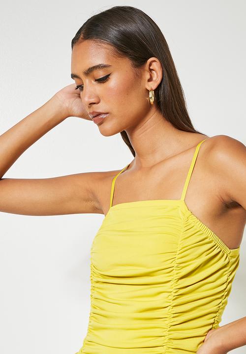 VELVET - Strappy ruching pencil dress - sulphur yellow
