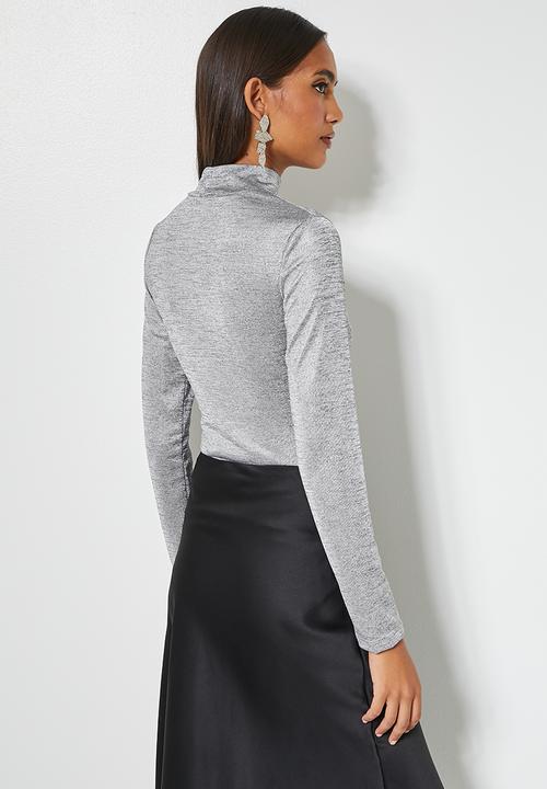 VELVET - Metallic turtle neck fitted top - grey melange
