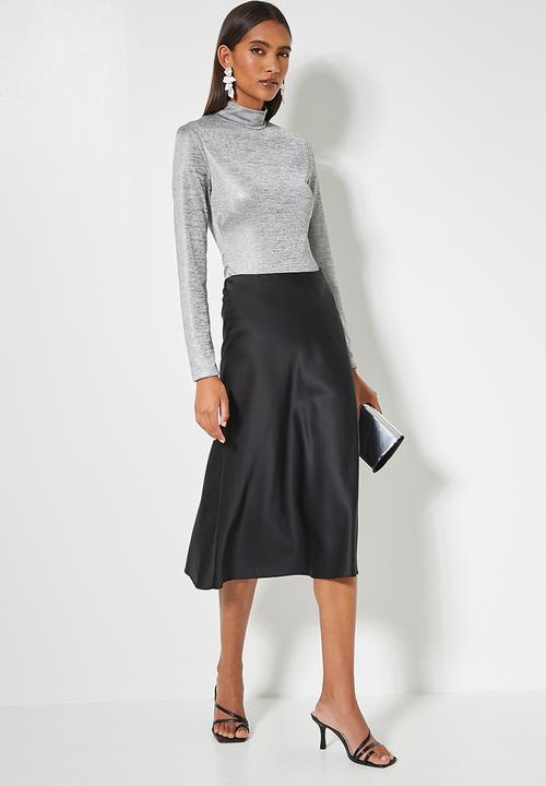 VELVET - Metallic turtle neck fitted top - grey melange