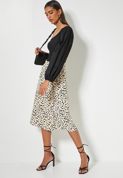 VELVET - Asym woven sleeve combo bodysuit - black