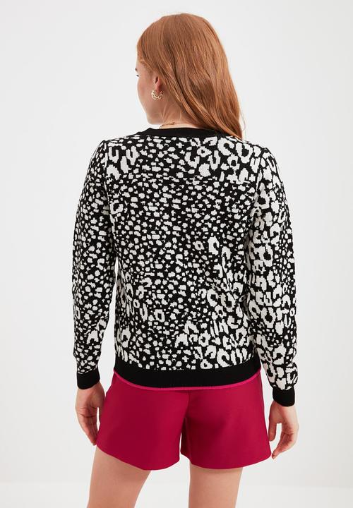 Trendyol - Crew jacquard knit cardigan - black