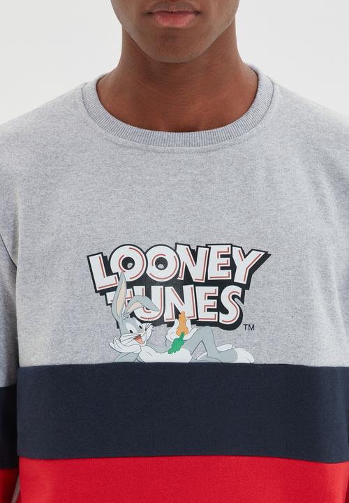 Trendyol - Looney toons colour block sweater - grey & red 