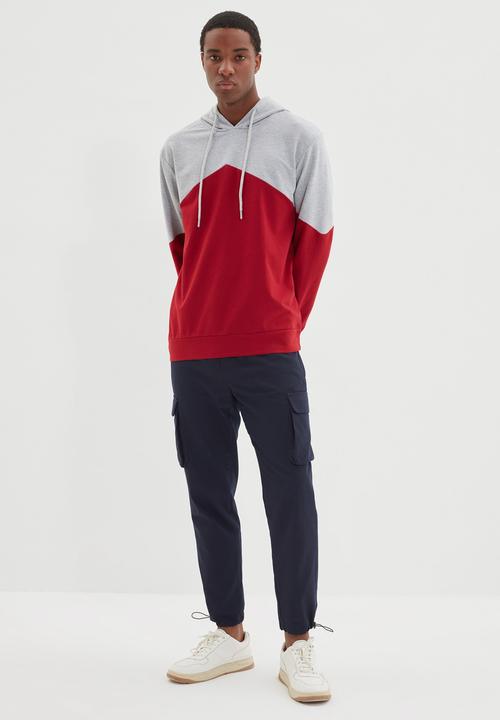 Trendyol - Colour block hoodie - grey & red