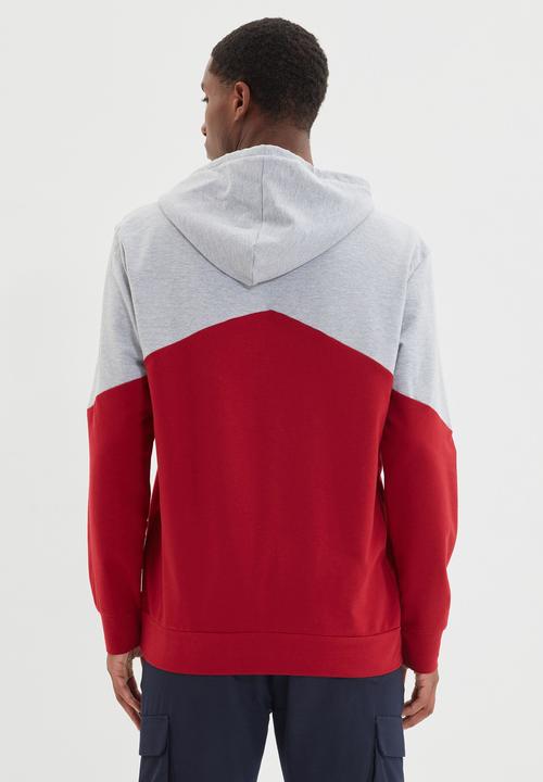 Trendyol - Colour block hoodie - grey & red