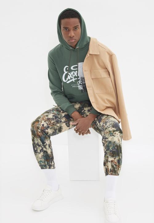 Trendyol - Printed pullover hoodie - green