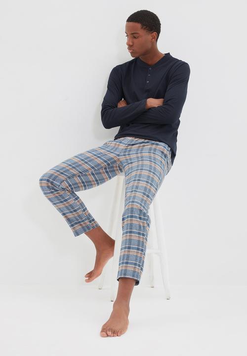 Trendyol - Check pants sleep set - navy & blue