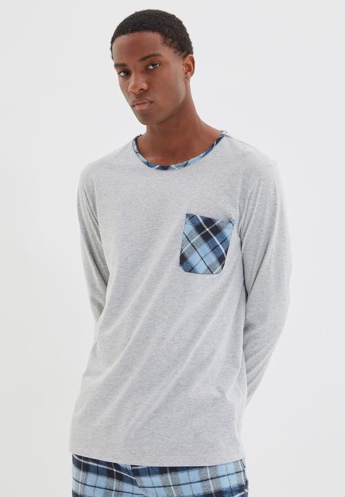 Trendyol - Check pants sleep set - grey & blue
