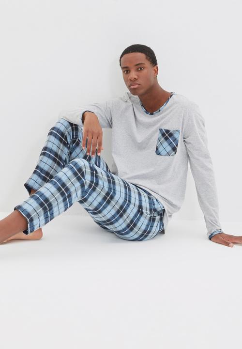 Trendyol - Check pants sleep set - grey & blue