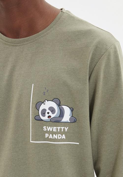 Trendyol - Sleepy panda sleep set - khaki