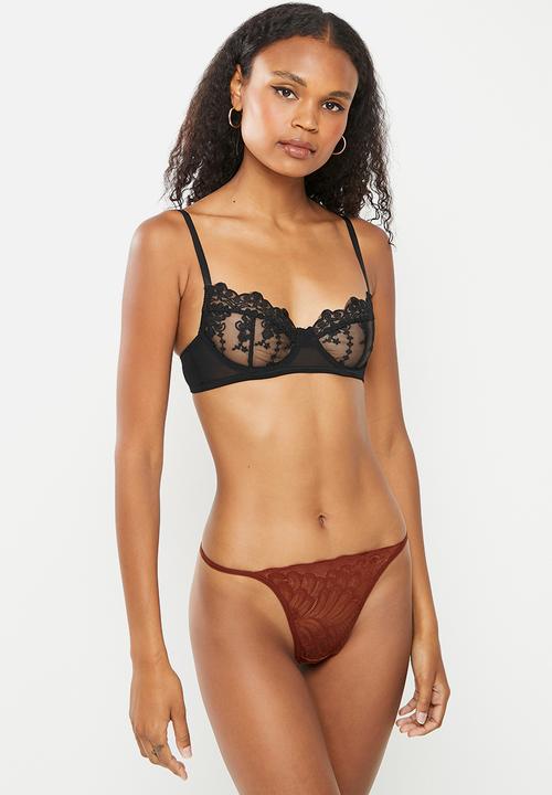 Missguided - Scallop mesh thong - chocolate