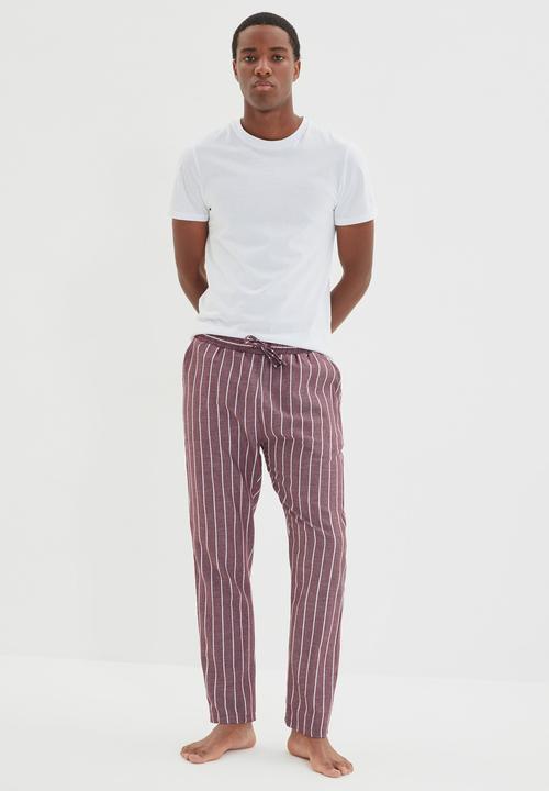 Trendyol - Stripe sleep pants - burgundy & white