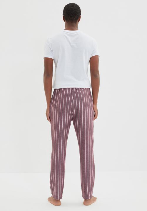 Trendyol - Stripe sleep pants - burgundy & white