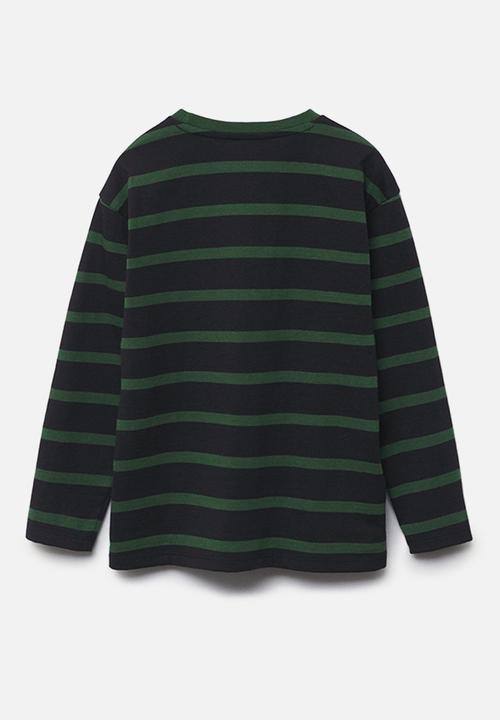 MANGO - T-shirt rayas 1 - black