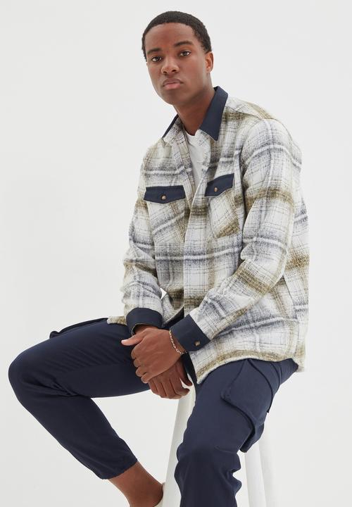Trendyol - Long sleeve check shirt - ecru